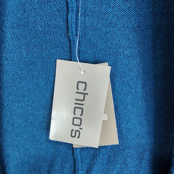 Womens Blue Chicos Open Front Cardigan Sweater Ribbed Trim Cotton Blend Size 1 - Picture 7 of 9